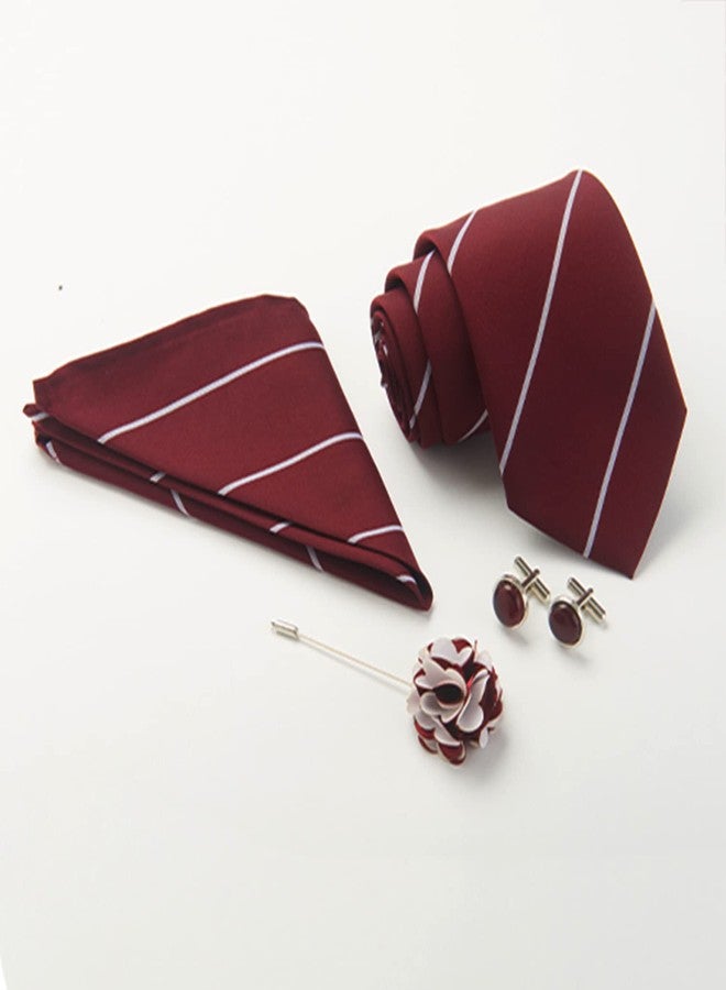 BLACKSMITH Tie, Cufflink, Pocket Square, Lapel Pin, Set of 4 for Men [ Free Size ] (A12-MAROON) - Image 3