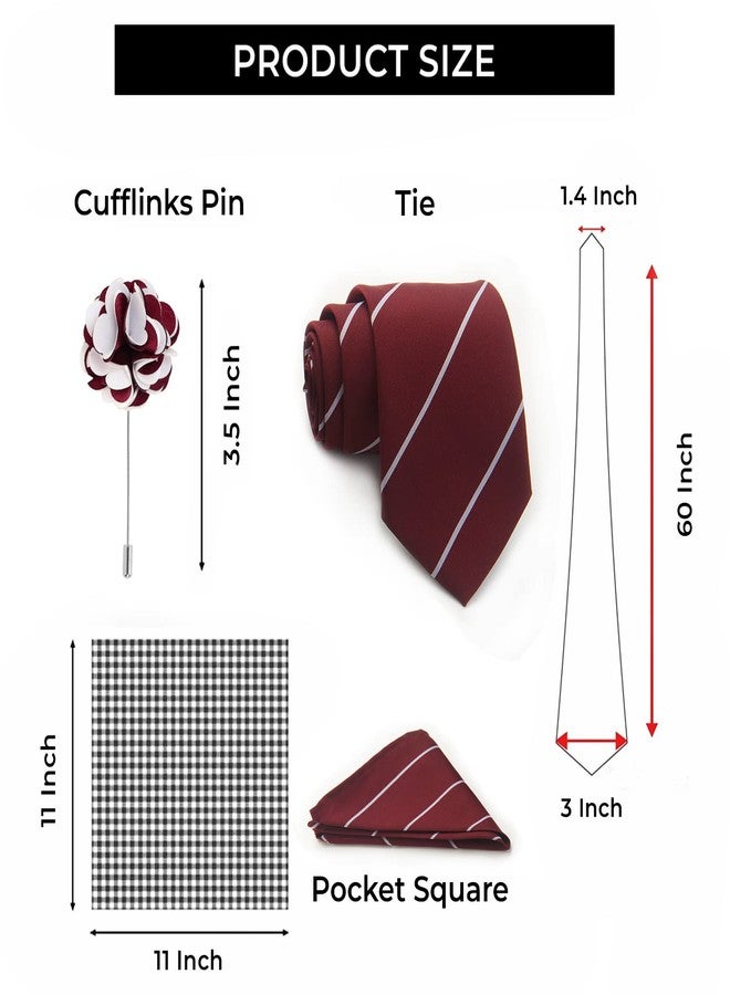 BLACKSMITH Tie, Cufflink, Pocket Square, Lapel Pin, Set of 4 for Men [ Free Size ] (A12-MAROON) - Image 5