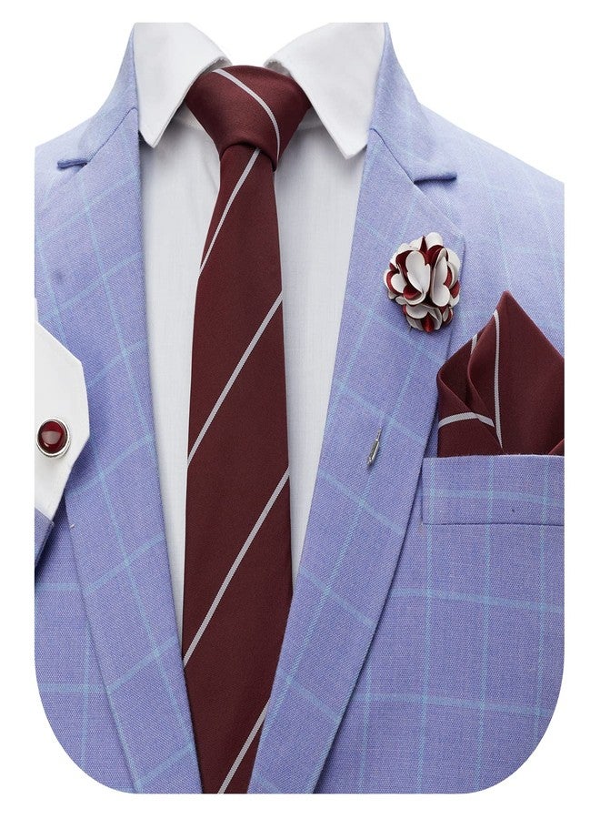 BLACKSMITH Tie, Cufflink, Pocket Square, Lapel Pin, Set of 4 for Men [ Free Size ] (A12-MAROON) - Image 1