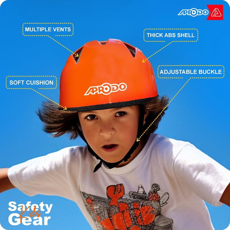 Aprodo Kids Protective Set Guard for Skating, Cycling & Skateboarding, (Suitable for Age Group 5 to 12 Years Old) (Neon Orange) - Image 2