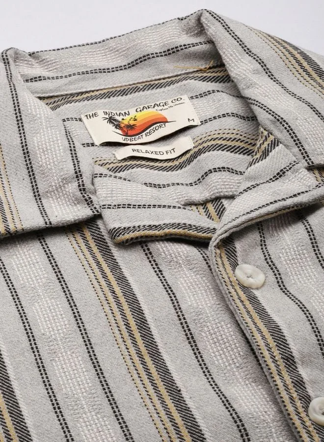 ذا انديان كراج كو Men Relaxed Fit Striped Cuban Collar Half Sleeves Shirt