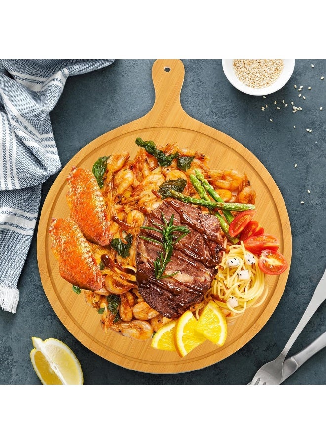 MOMENT Natural Bamboo Wooden Pizza Tray with Handle Homemade Pizza Bread Tray Cutting Board Chopping Household Use Wash Wood Tray - Image 3