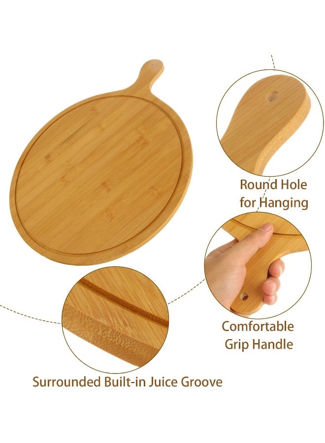 MOMENT Natural Bamboo Wooden Pizza Tray with Handle Homemade Pizza Bread Tray Cutting Board Chopping Household Use Wash Wood Tray - Image 4