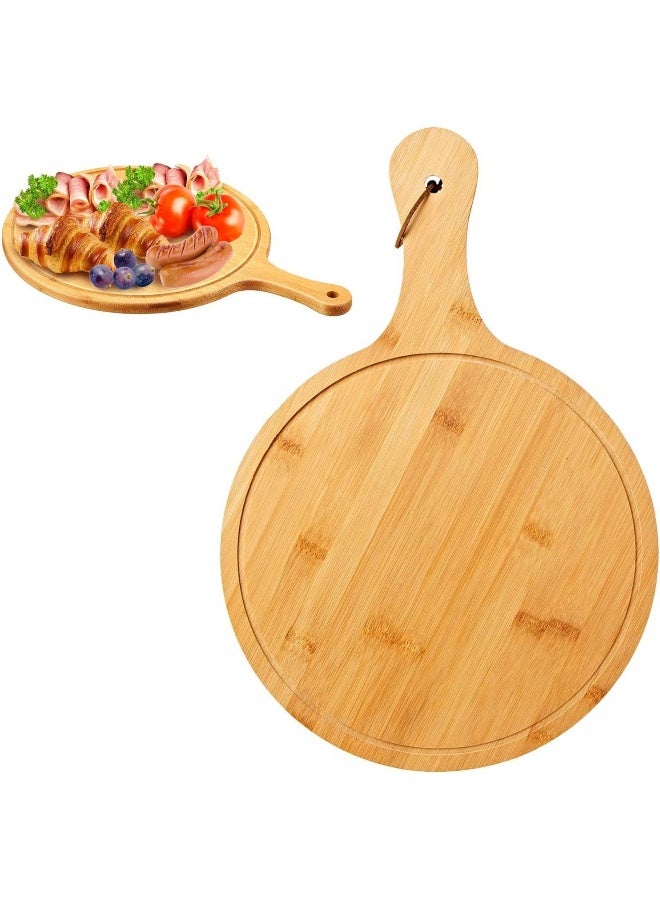 MOMENT Natural Bamboo Wooden Pizza Tray with Handle Homemade Pizza Bread Tray Cutting Board Chopping Household Use Wash Wood Tray - Image 1