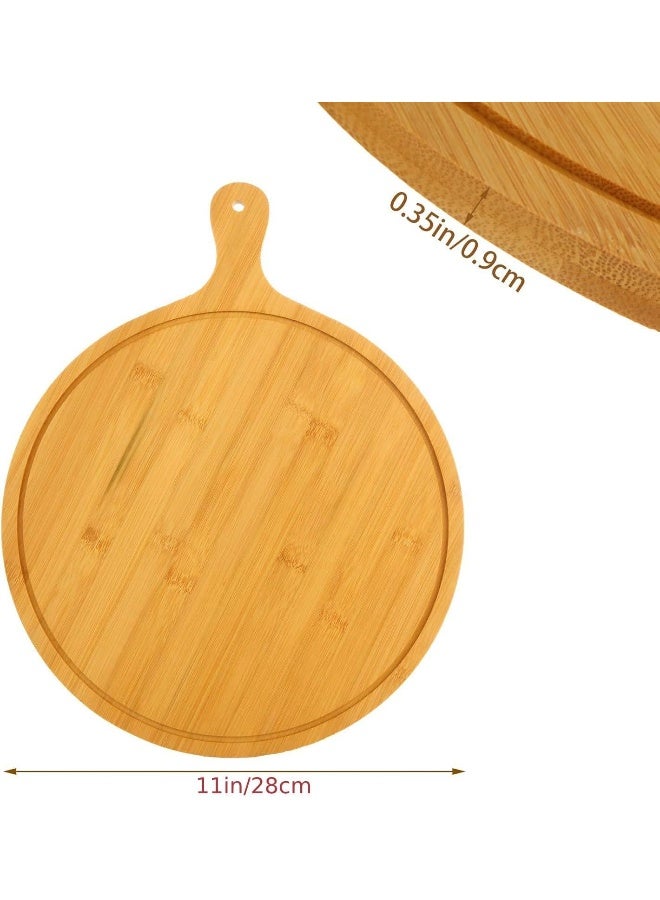 MOMENT Natural Bamboo Wooden Pizza Tray with Handle Homemade Pizza Bread Tray Cutting Board Chopping Household Use Wash Wood Tray - Image 2