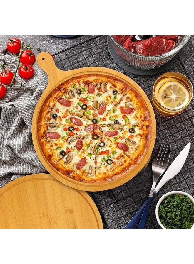 MOMENT Natural Bamboo Wooden Pizza Tray with Handle Homemade Pizza Bread Tray Cutting Board Chopping Household Use Wash Wood Tray - Image 5