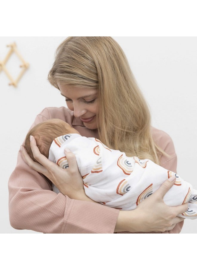 Pondering Pine - Organic Baby Muslin Swaddle Blankets For Boy Or Girl - Sun And Rainbow Swaddling Blanket 2 Pack - Soft Muslin, Xlarge And Breathable, Boho Baby, 47" X 47" - Image 1