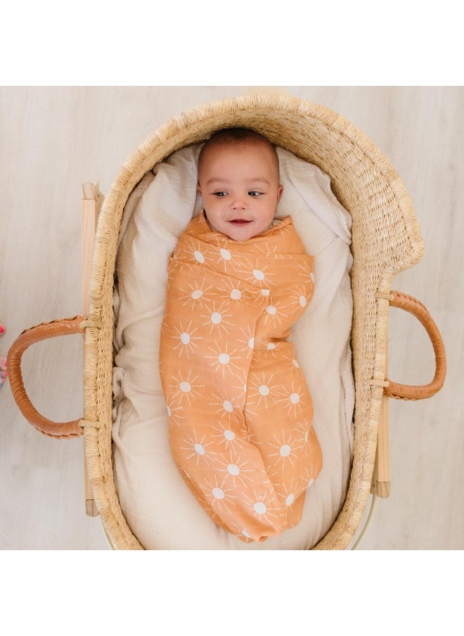 Pondering Pine - Organic Baby Muslin Swaddle Blankets For Boy Or Girl - Sun And Rainbow Swaddling Blanket 2 Pack - Soft Muslin, Xlarge And Breathable, Boho Baby, 47" X 47" - Image 1