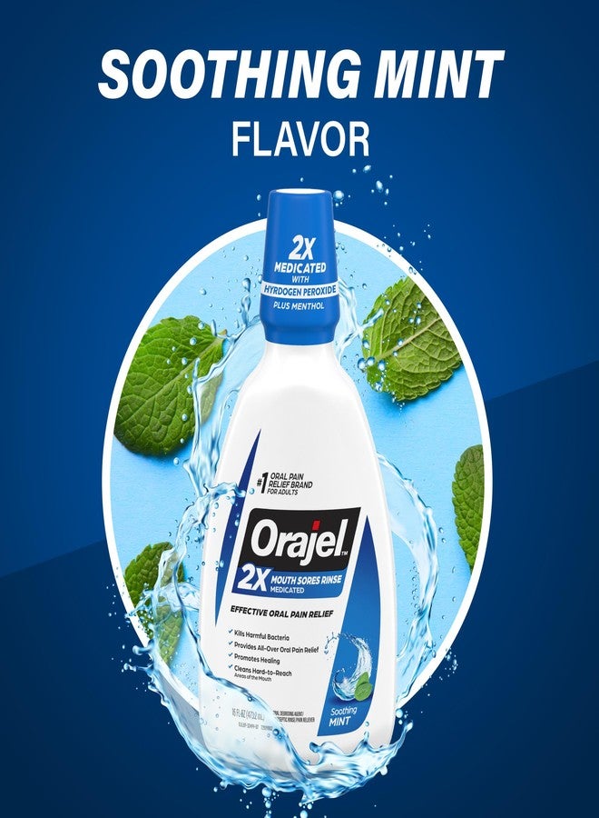 Orajel Nonseptic Mouth Sore Rinse 16oz, Soothing Mint Flavor, Provides Pain Relief, Promotes Healing, 3-Pack - Image 4