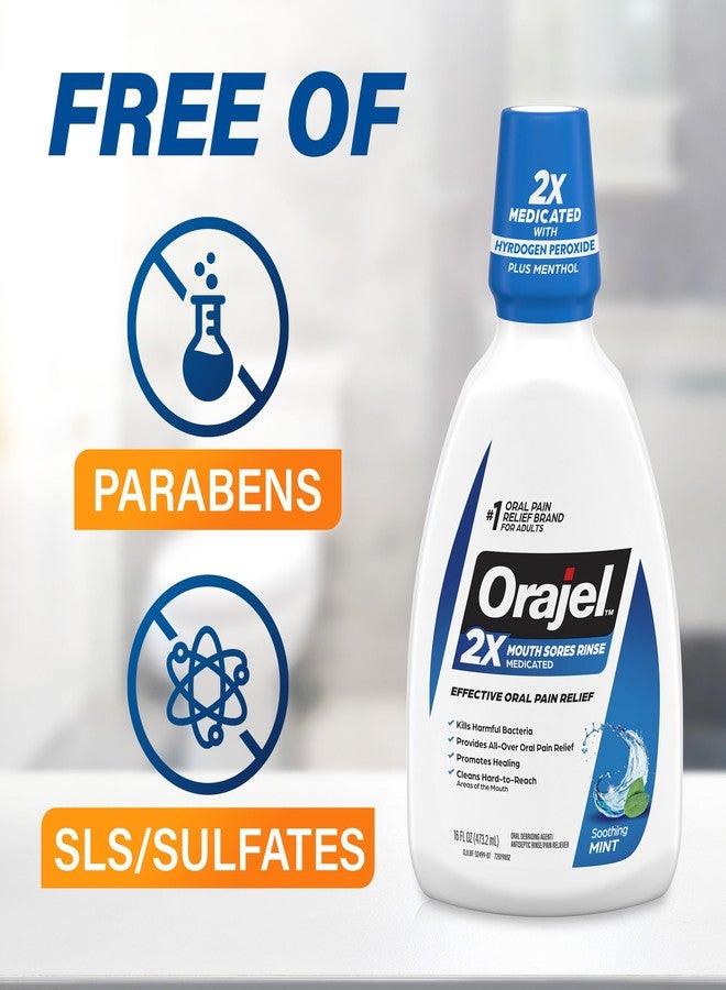 Orajel Nonseptic Mouth Sore Rinse 16oz, Soothing Mint Flavor, Provides Pain Relief, Promotes Healing, 3-Pack - Image 5