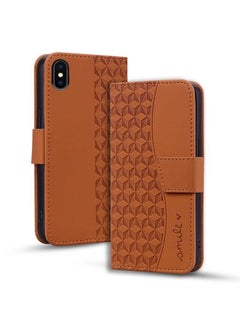 Case Cover For iPhone X / XS Business Diamond Buckle Leather Phone Case with Lanyard Brown
