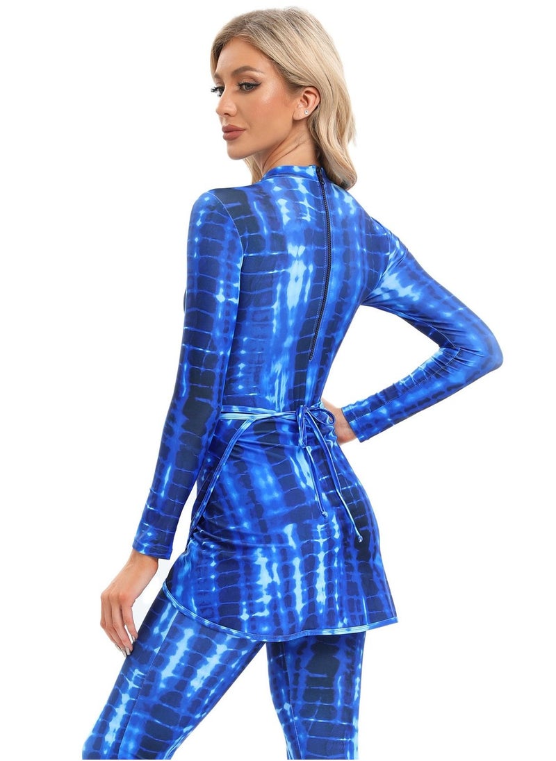 NIBEMINENT - Womens Muslim Swimsuits Tie Dye Top Swim Pants with Long Sarong Cover up Wrap Skirt Swimwear Modest Bathing Burkinis Suit 4PCS - Image 1