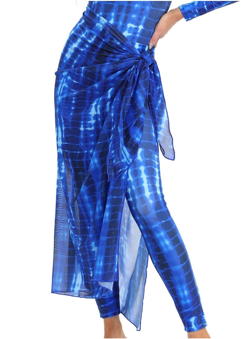 NIBEMINENT - Womens Muslim Swimsuits Tie Dye Top Swim Pants with Long Sarong Cover up Wrap Skirt Swimwear Modest Bathing Burkinis Suit 4PCS - Image 1