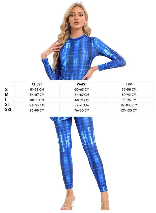 NIBEMINENT - Womens Muslim Swimsuits Tie Dye Top Swim Pants with Long Sarong Cover up Wrap Skirt Swimwear Modest Bathing Burkinis Suit 4PCS - Image 1