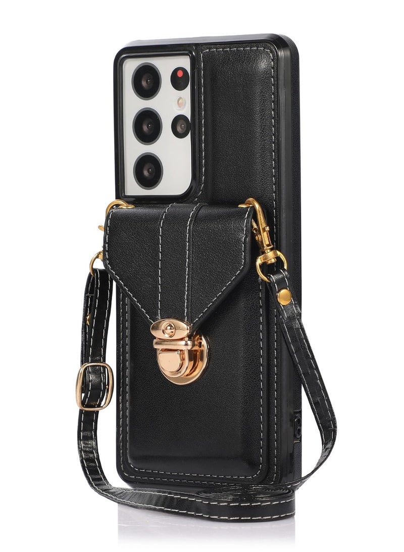 Suteni Crossbody Strap Back Cover Card Slots Leather Phone Case for Samsung - Image 1