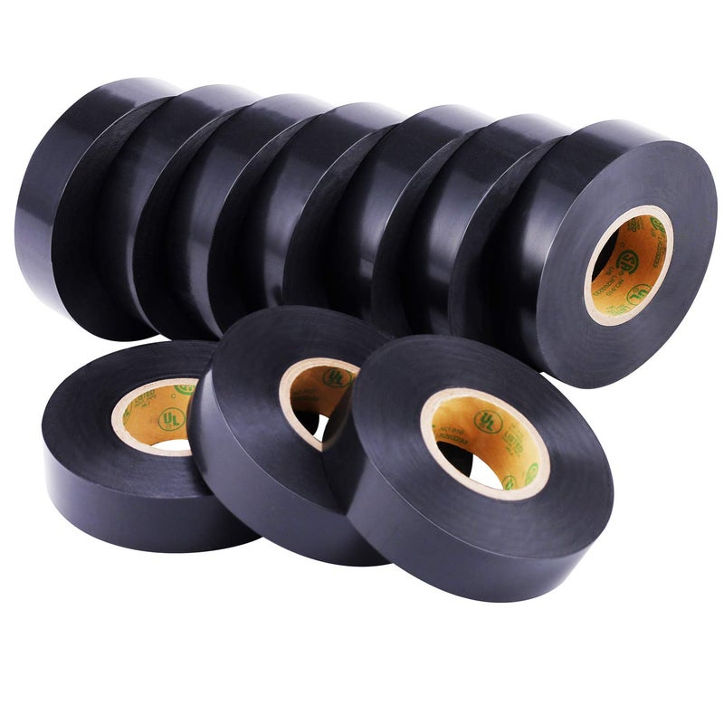 Lichamp 10-Pack Black Electrical Tape Waterproof, 3/4 in x 66ft, Industrial Grade UL/CSA Listed High Temp Electrical Tape Electric Super Vinyl - Image 1