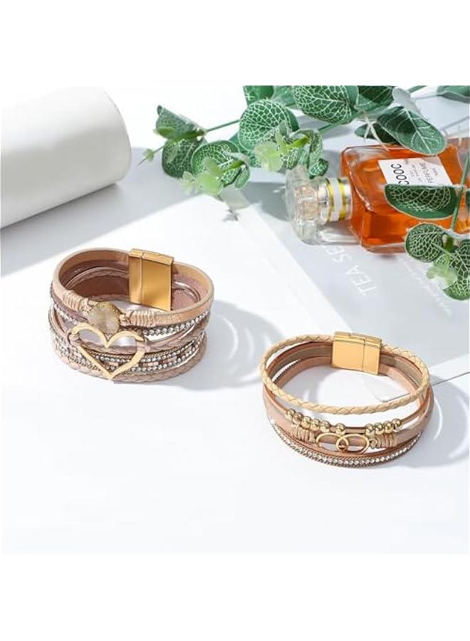 Arabest 6 Pieces Turquoise Bohemian Bracelet for Women Leather Cuff Bracelet Western Multilayer Bracelets Turquoise Wristbands for Women Men - Image 2