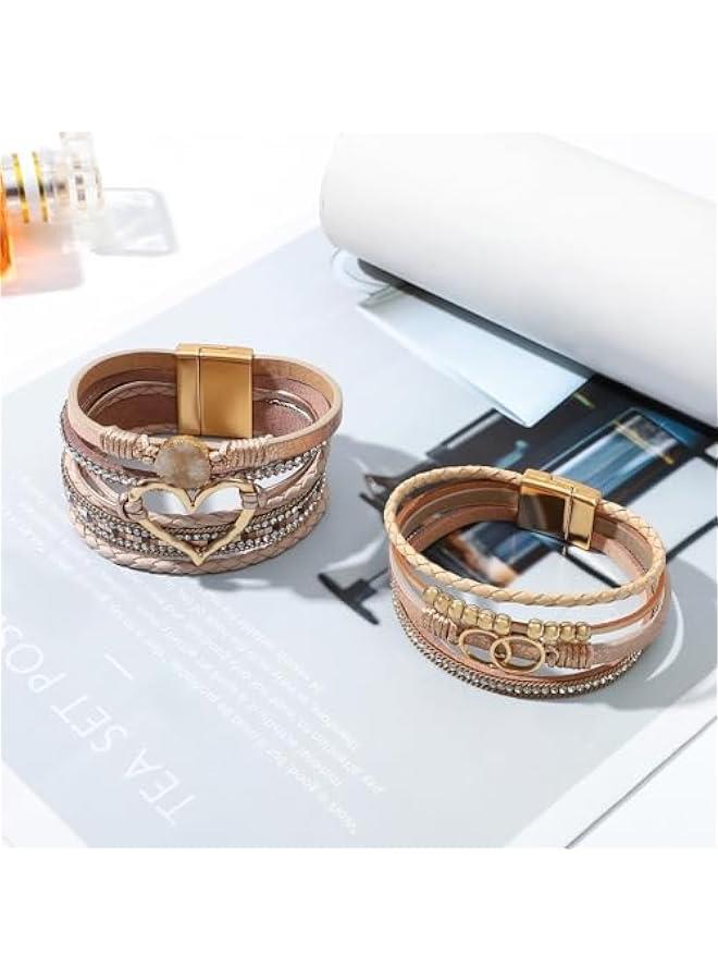 Arabest 6 Pieces Turquoise Bohemian Bracelet for Women Leather Cuff Bracelet Western Multilayer Bracelets Turquoise Wristbands for Women Men - Image 4