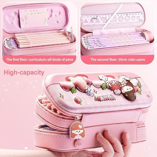 DEOXY Premium 3D Double Layer Pencil Case Eva Large Capacity Zipper Pouch Bag Compass School Organizer Students Kids Stylish Pen Holder Stationery Box (Rabbit) - Image 3