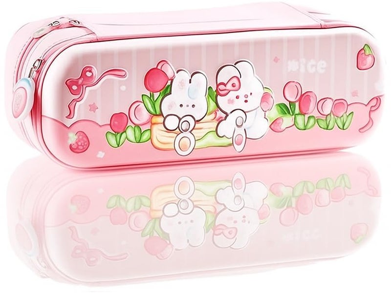 DEOXY Premium 3D Double Layer Pencil Case Eva Large Capacity Zipper Pouch Bag Compass School Organizer Students Kids Stylish Pen Holder Stationery Box (Rabbit) - Image 1