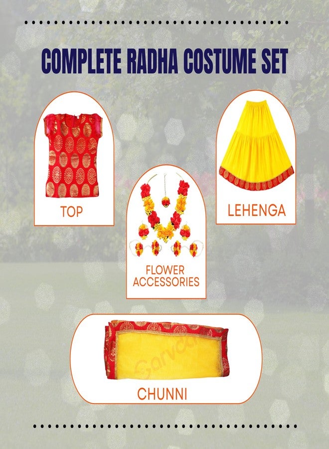 Sarvda Brocade Shree Krishna Dress For Baby Boy & Radha Dress For Girls | Janamashtami Dress | Fancy Dress Costume With Accessories Dhoti, Dupatta, Mukut Flute Complete Set, Ethnic Wear - Image 2