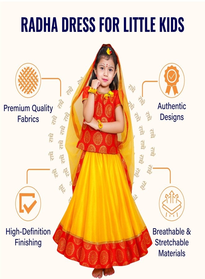 Sarvda Brocade Shree Krishna Dress For Baby Boy & Radha Dress For Girls | Janamashtami Dress | Fancy Dress Costume With Accessories Dhoti, Dupatta, Mukut Flute Complete Set, Ethnic Wear - Image 3