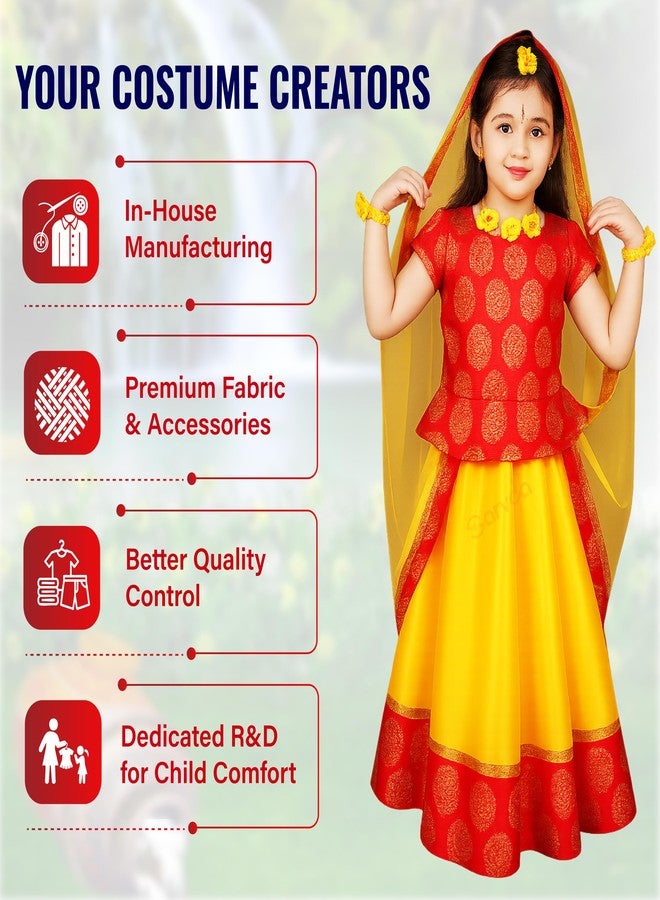 Sarvda Brocade Shree Krishna Dress For Baby Boy & Radha Dress For Girls | Janamashtami Dress | Fancy Dress Costume With Accessories Dhoti, Dupatta, Mukut Flute Complete Set, Ethnic Wear - Image 4