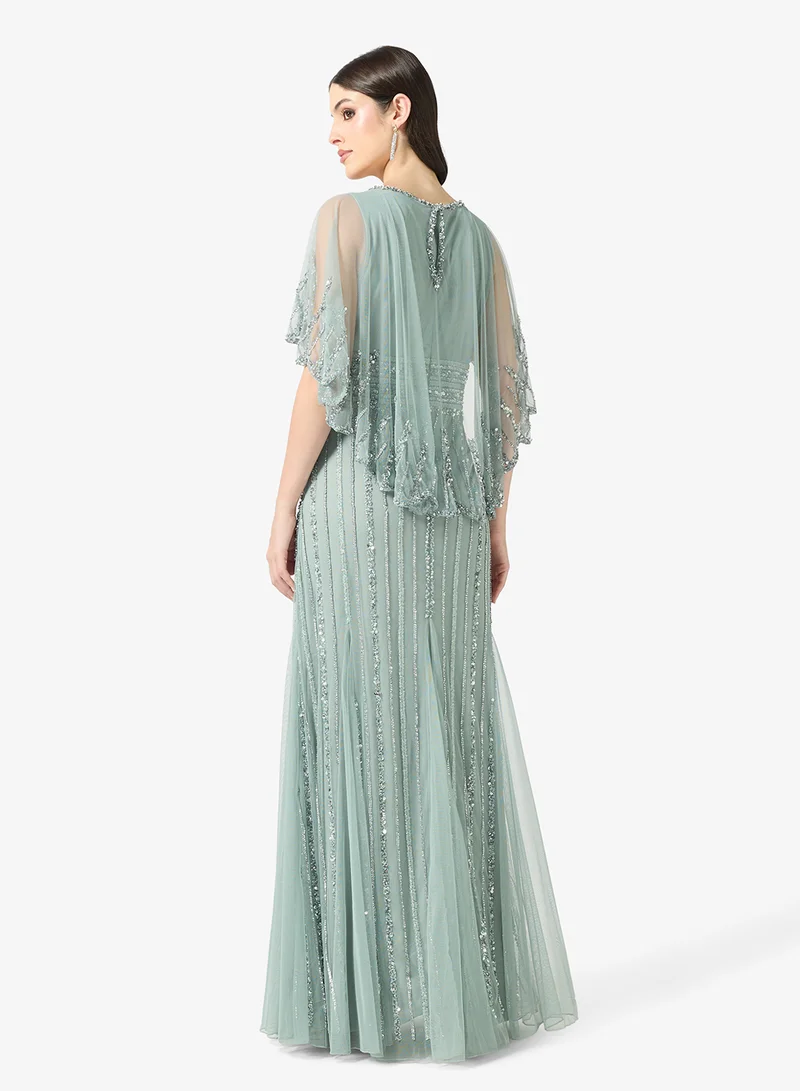 Namshi x V Neck Bead Embellished Evening Mermaid Gown