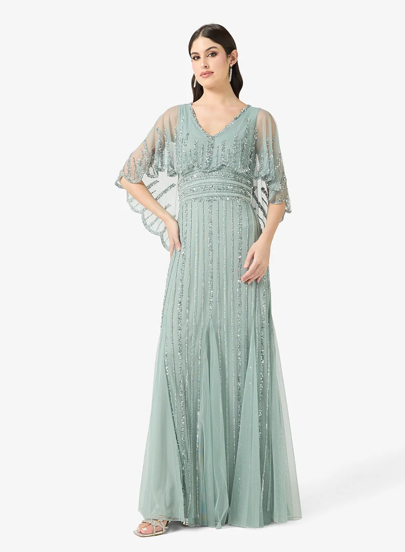 Namshi x V Neck Bead Embellished Evening Mermaid Gown