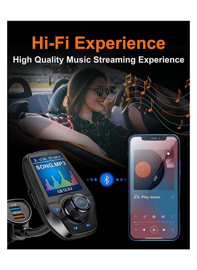 Y&D Bluetooth FM Transmitter in-Car Wireless Radio Adapter Kit W 1.8" Color Display Hands-Free Call AUX in Out SD TF Card USB Charger QC3.0 for All Smartphones Audio Players  - Image 2