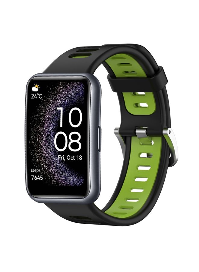 Replacement Strap For Huawei Watch Fit Special Edition Two-Color Silicone Watch Band Black+Green