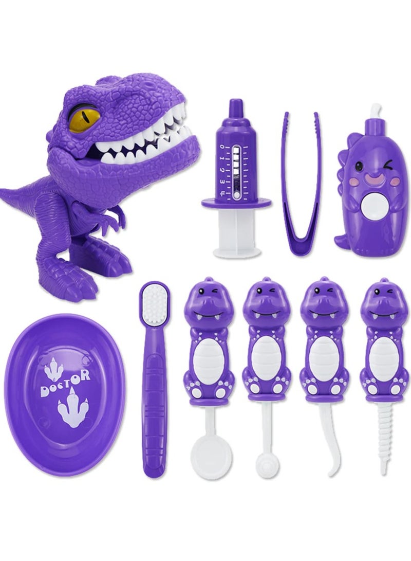 SYOSI 10PCS Plastic Dinosaur Simulation Dentist Play Set Animation Medical Kit Pretend Toy for Kids Hygienic Habbit Cultivation Role Game Children 5 Models 4 Colors OPP Bag Packaging - Image 1