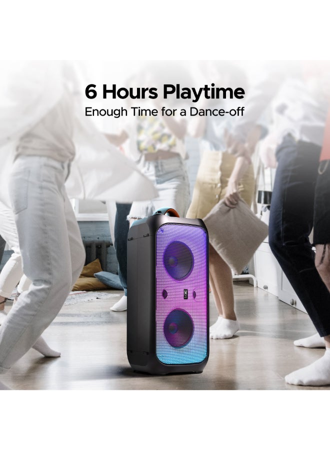 boAt Partypal 300 Speaker with 120 W Signature Sound, Karaoke with Built-in Mic, Up to 6 hrs Playtime, TWS Mode, Bluetooth v5.3, AUX Port, & USB Type-C Port(Premium Black) Premium Black - Image 4