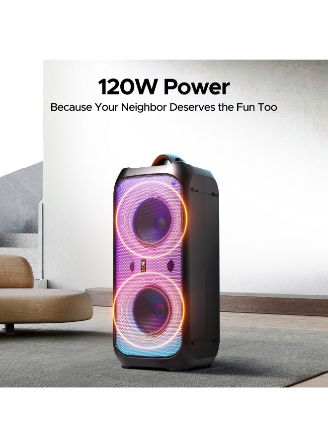 boAt Partypal 300 Speaker with 120 W Signature Sound, Karaoke with Built-in Mic, Up to 6 hrs Playtime, TWS Mode, Bluetooth v5.3, AUX Port, & USB Type-C Port(Premium Black) Premium Black - Image 2