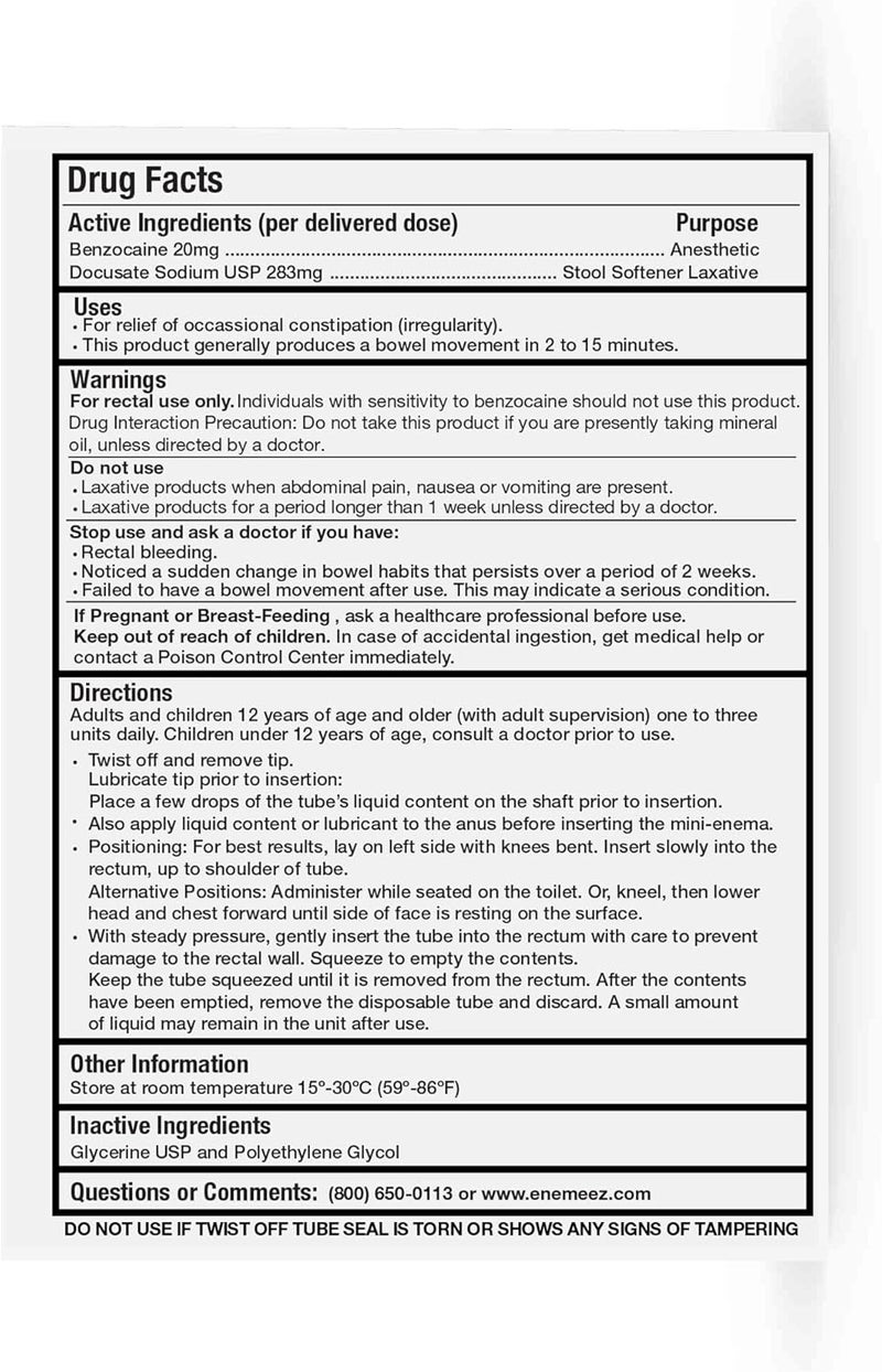 Enemeez Plus Enema for Constipation  283mg Docusate Sodium 20mg Benzocaine Stool Softeners Mini Enema Relief 35 Count Pack of 1 - Image 2