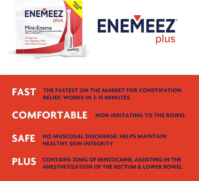 Enemeez Plus Enema for Constipation  283mg Docusate Sodium 20mg Benzocaine Stool Softeners Mini Enema Relief 35 Count Pack of 1 - Image 4