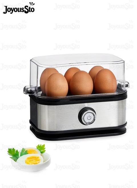 Multi functional Egg Cooker with 6 Egg Capacity, Rapid Cook Time, Automatic Shut Off Boil-Dry Protection, with Tray and Lid, Poached Eggs, Steamed Vegetables, Dumplings,Stainless Steel