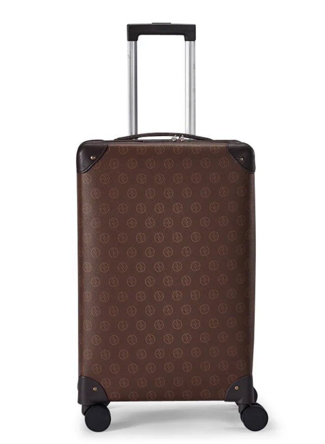 Limra 24-Inch Classic Leather Soft Shell Medium Trolley Suitcase Brown