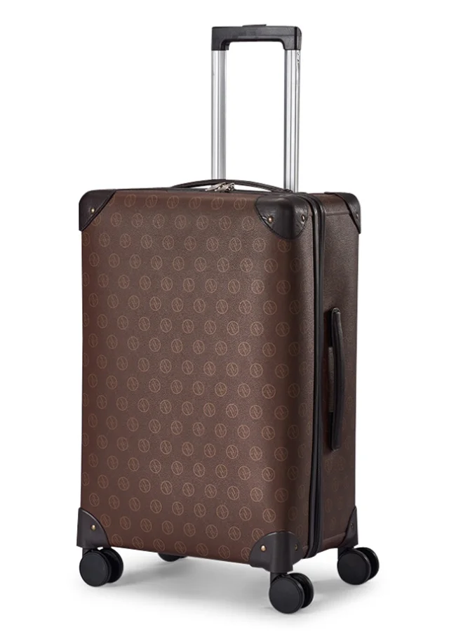 Limra 24-Inch Classic Leather Soft Shell Medium Trolley Suitcase Brown