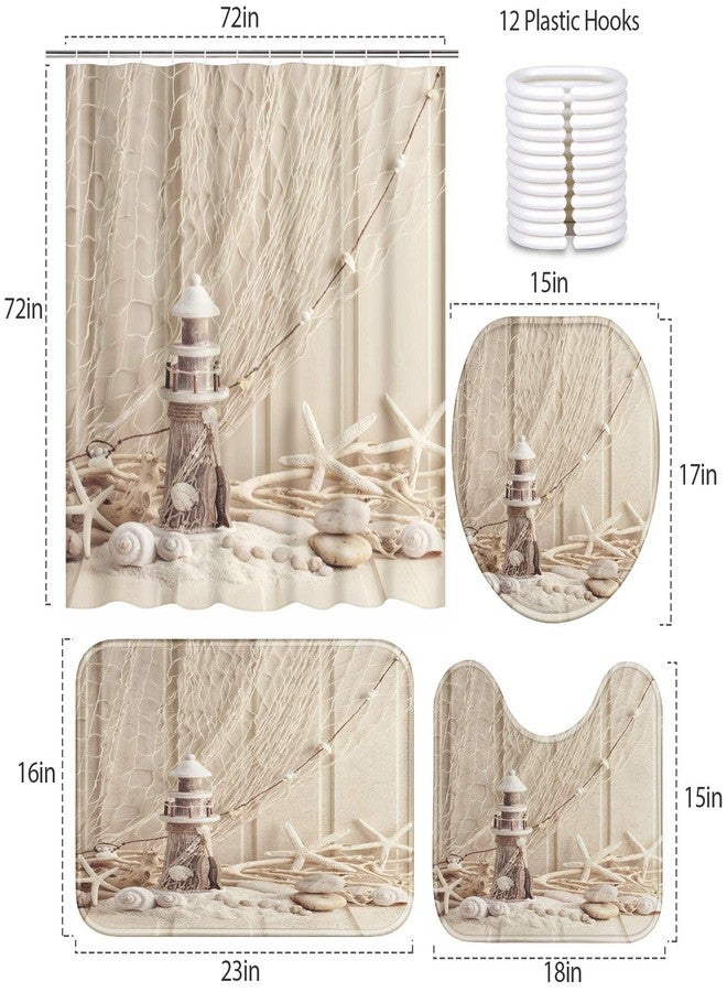 Britimes 4 Piece Shower Curtain Sets, Beach Beige with Non-Slip Rugs, Toilet Lid Cover and Bath Mat, for Bathroom Decor Set, 72" x 72" - Image 2