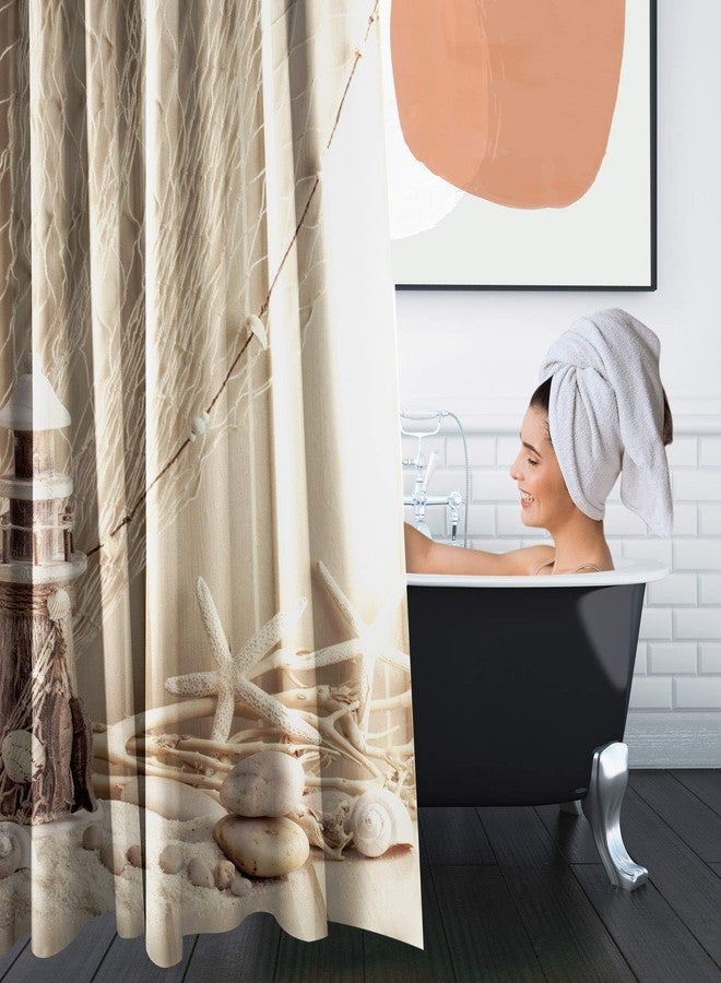 Britimes 4 Piece Shower Curtain Sets, Beach Beige with Non-Slip Rugs, Toilet Lid Cover and Bath Mat, for Bathroom Decor Set, 72" x 72" - Image 5