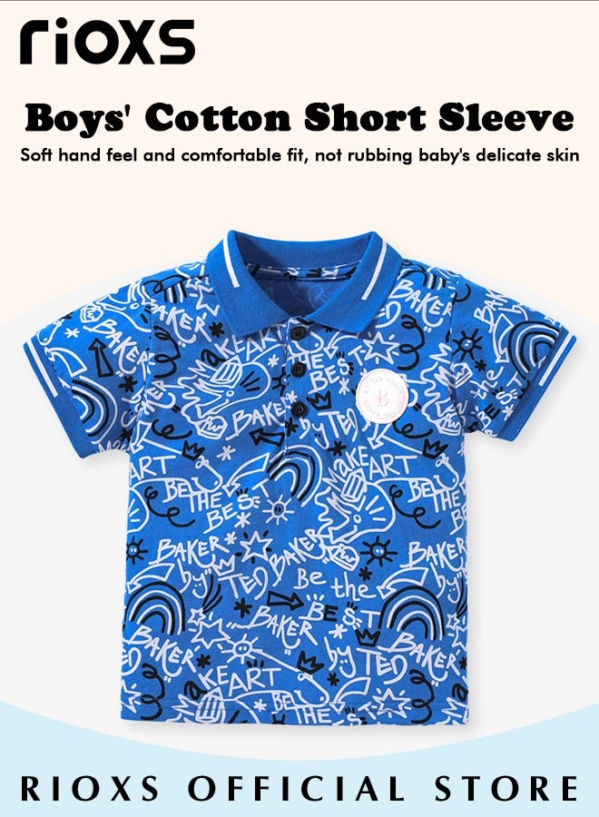 RIOXS Toddler Boys Fashionable Comfortable Tops, Breathable Soft 100% Cotton T-Shirt, Classic Graphic Short Sleeve Tees, Perfect for Daily Wearing, School and other Outdoor Activities - Image 2
