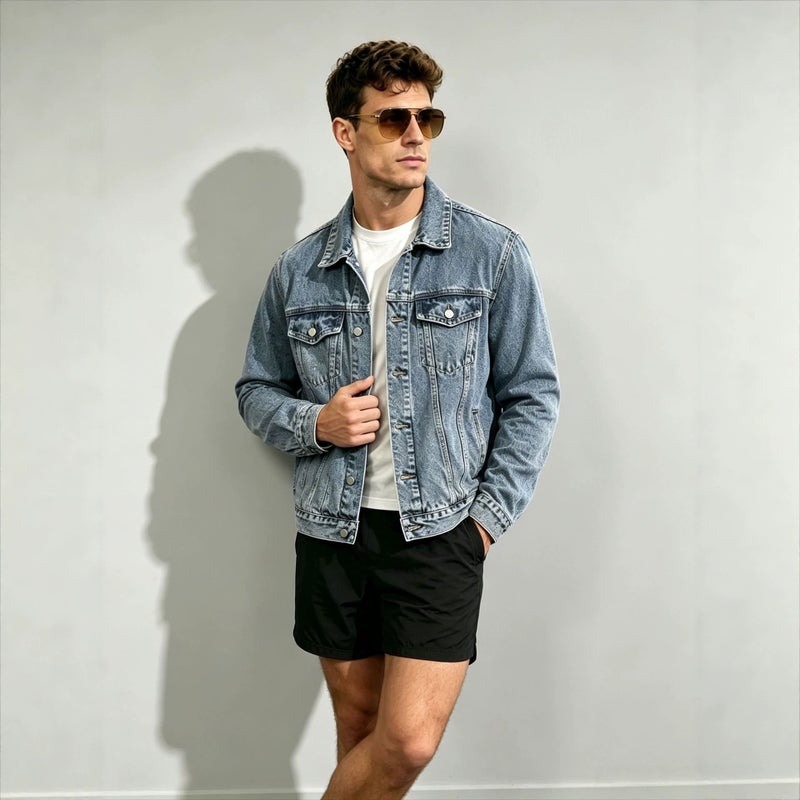 Men's Regular Fit Light Wash Denim Jacket with Long Sleeves - Image 3