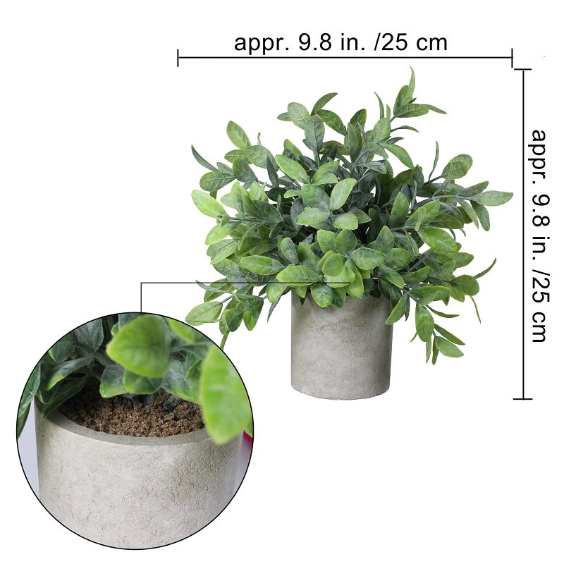 Winlyn Winlyn Set of 2 Faux Mini Potted Plants Artificial Eucalyptus Boxwood Plants in Pots Fake Greenery Arrangement for Rustic Farmhouse Indoor Table Centerpiece Mantel Shelf Kitchen Office Desk Decor  - Image 2