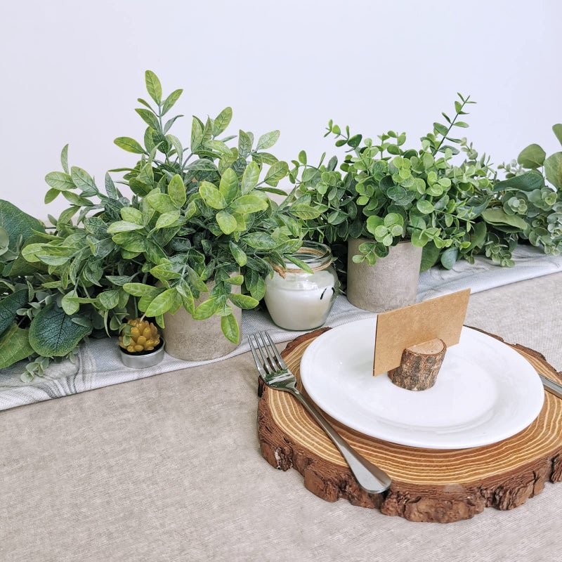 Winlyn Winlyn Set of 2 Faux Mini Potted Plants Artificial Eucalyptus Boxwood Plants in Pots Fake Greenery Arrangement for Rustic Farmhouse Indoor Table Centerpiece Mantel Shelf Kitchen Office Desk Decor  - Image 3