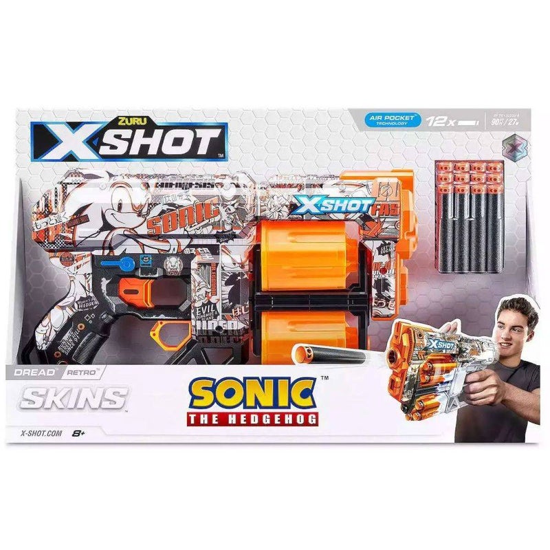X-Shot Skins Sonic The Hedgehog Dread Retro Blaster with 12 Darts - Image 1