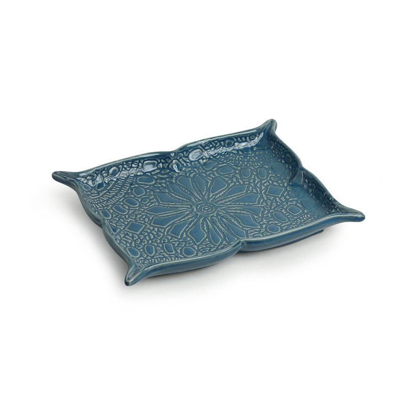 ExclusiveLane Ceramic Serving Platters for Snacks Starter | 'Coral Reef' Hand Glazed Studio Pottery Serving Plates for Dining Table Serveware (Set of 1, Dishwasher & Microwave Safe) - Image 2