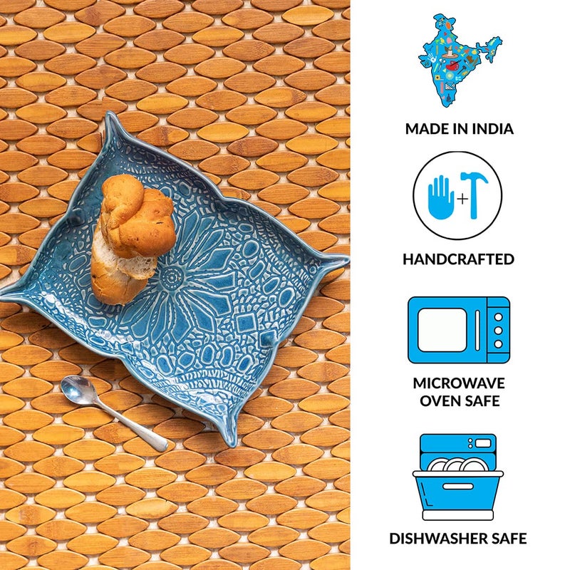 ExclusiveLane Ceramic Serving Platters for Snacks Starter | 'Coral Reef' Hand Glazed Studio Pottery Serving Plates for Dining Table Serveware (Set of 1, Dishwasher & Microwave Safe) - Image 5