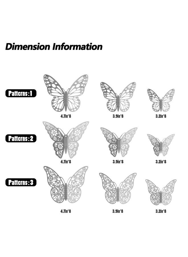 SAOROPEB 3D Butterfly Wall Stickers 72Pcs 3 Sizes 3 Styles Removable Metallic Wall Decals Fridge Sticker Room Mural Decoration For Kids Bedroom Nursery Classroom Party Wedding Decor Diy Gift (Sliver) - Image 5