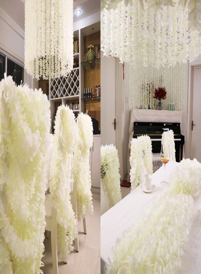 LUSHIDI 32.8Ft Artificial Silk Wisteria Vine Hanging Flowers Garland Home Outdoor Wedding Arch Garden Wall Decor,Pack of 10 (Off White) - Image 2